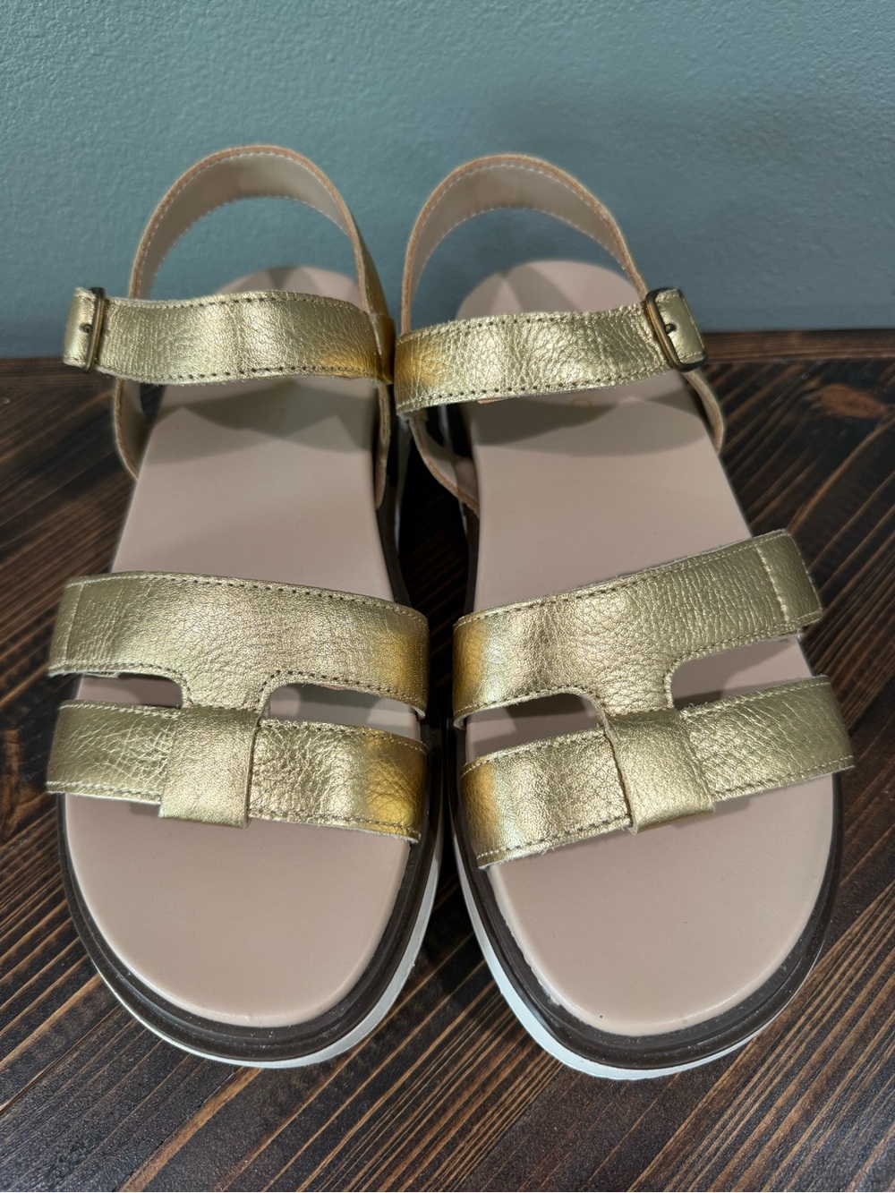 Vionic Metallic Gold Leather Dual-Strap Slingback Sandals